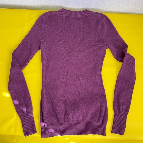 Express V-neck Knit Sweater, Eggplant Purple, Size S - Picture 7 of 8
